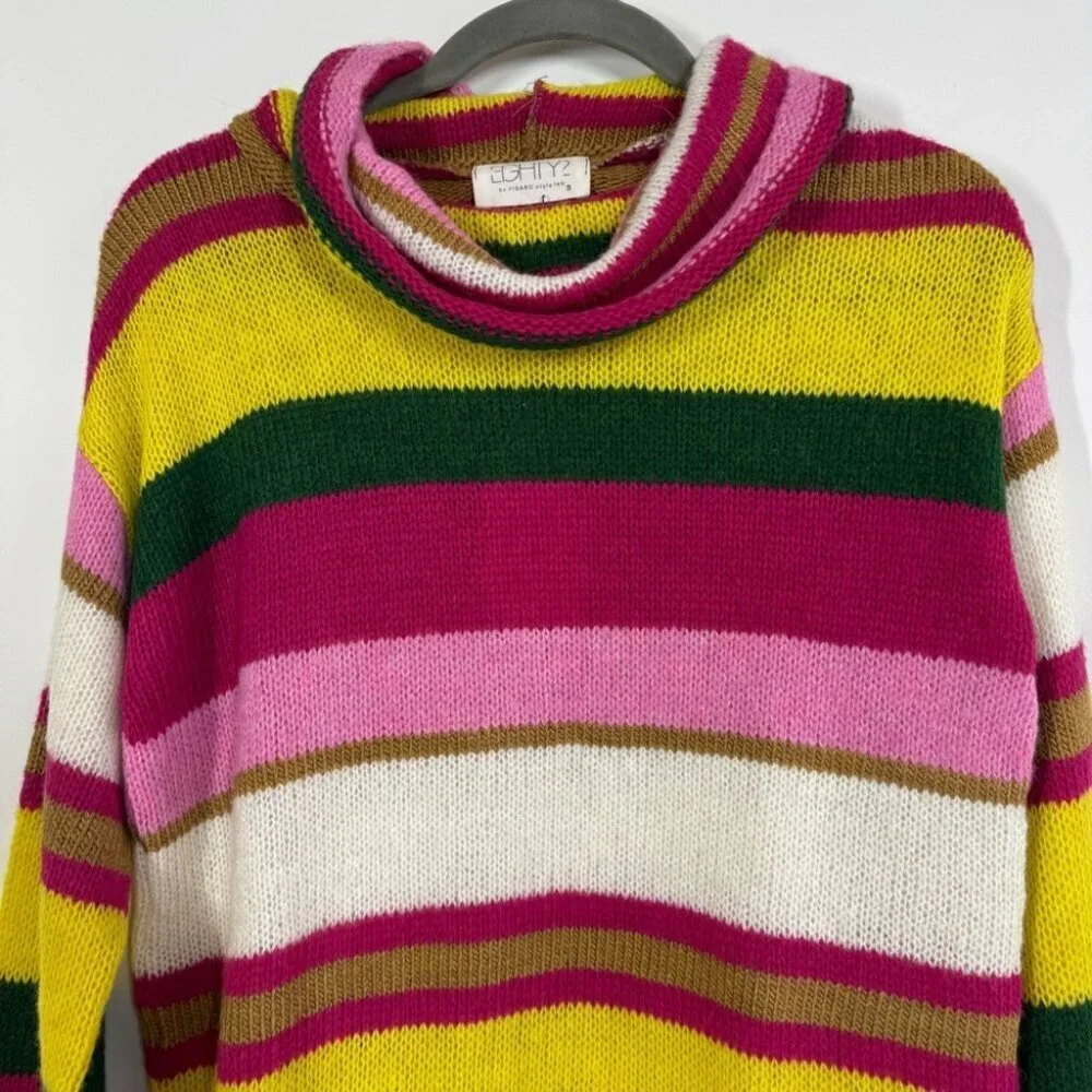 Eighty2 by Figaro Multicolor Rainbow Striped Wool Blend Cowl Neck Sweater Size S